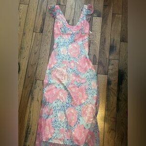 Floral Pink and Blue Maxi Dress